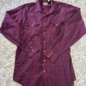 Ely Cattleman Men's Burgundy Plaid Western Button-Down Shirt